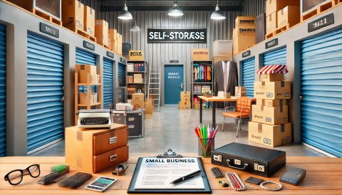 DALL.E-2024-11-13-12.23.48---A-vibrant-and-modern-image-featuring-a-self-storage-facility-with-various-small-business-items-like-boxes-equipment-and-office-supplies-arranged-nea